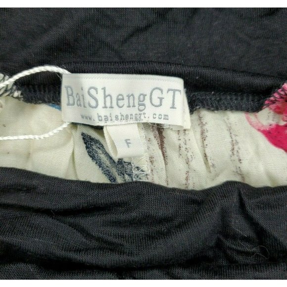 Bai Sheng GT Women's Beige Cream Floral Print Wide Elastic Leg & Waist Pants - Picture 9 of 12